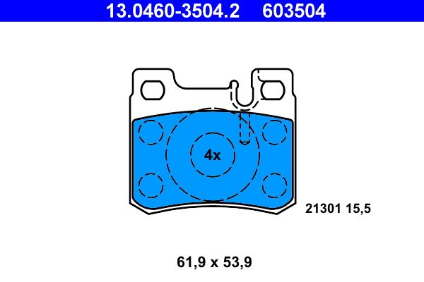 Комплект гальмівних накладок, дискове гальмо ATE 13.0460-3504.2