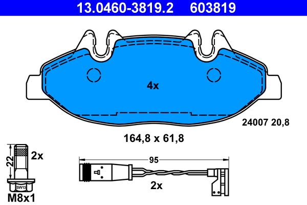 Brake Pad Set, disc brake ATE 13.0460-3819.2