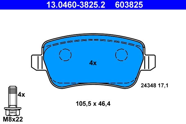 Brake Pad Set, disc brake ATE 13.0460-3825.2