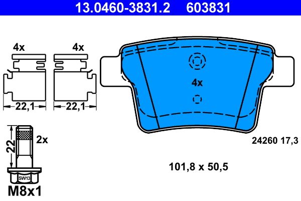 Brake Pad Set, disc brake ATE 13.0460-3831.2