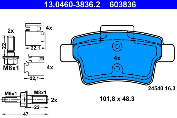 Brake Pad Set, disc brake ATE 13.0460-3836.2