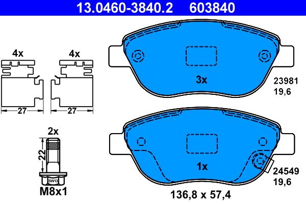 Brake Pad Set, disc brake ATE 13.0460-3840.2