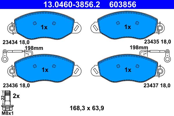 Комплект гальмівних накладок, дискове гальмо ATE 13.0460-3856.2