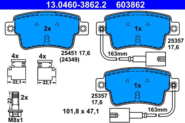 Brake Pad Set, disc brake ATE 13.0460-3862.2