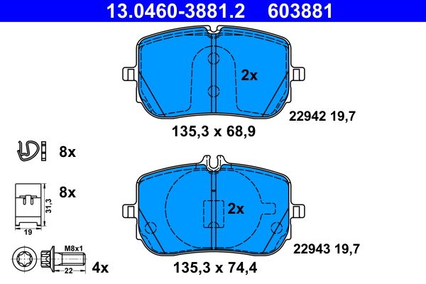 Brake Pad Set, disc brake ATE 13.0460-3881.2