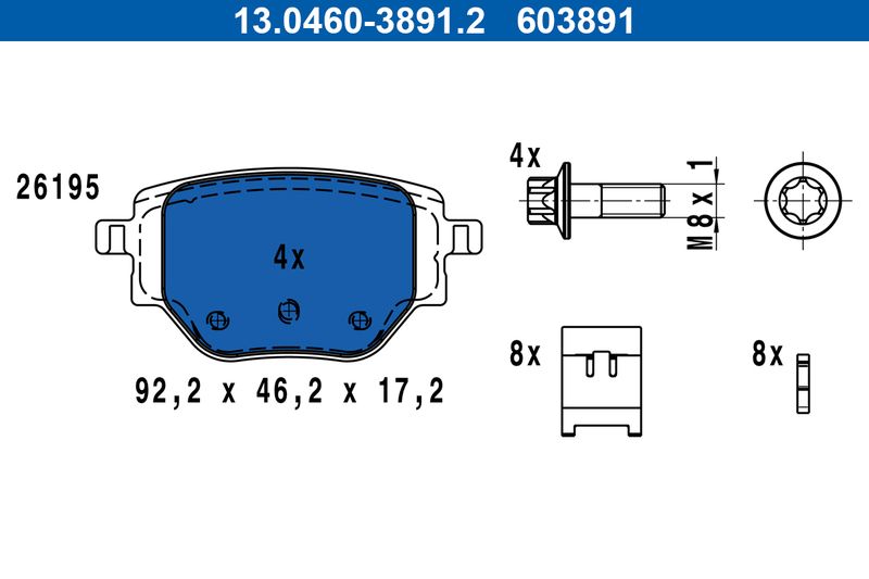 Brake Pad Set, disc brake ATE 13.0460-3891.2