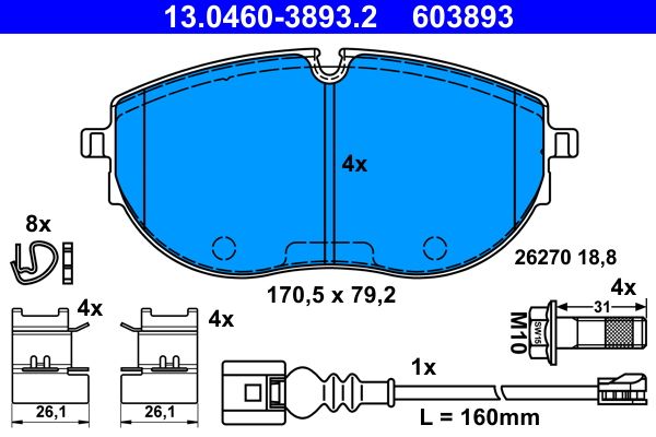 Brake Pad Set, disc brake ATE 13.0460-3893.2