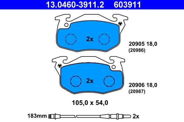 Brake Pad Set, disc brake ATE 13.0460-3911.2