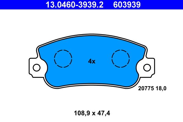 Brake Pad Set, disc brake ATE 13.0460-3939.2