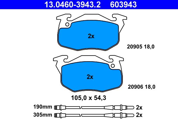 Brake Pad Set, disc brake ATE 13.0460-3943.2