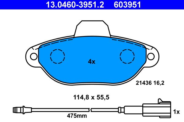 Brake Pad Set, disc brake ATE 13.0460-3951.2