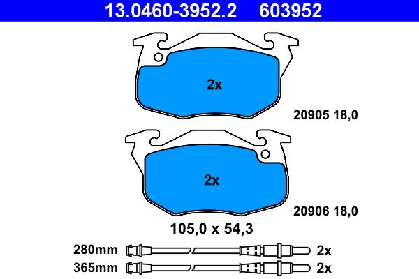 Brake Pad Set, disc brake ATE 13.0460-3952.2