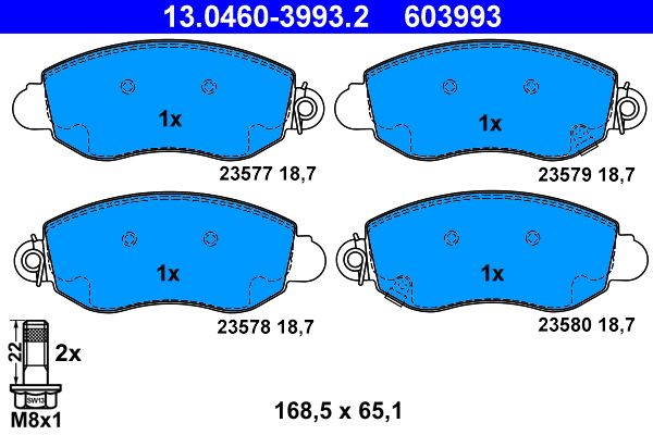 Комплект гальмівних накладок, дискове гальмо ATE 13.0460-3993.2