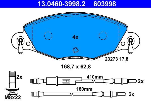 Brake Pad Set, disc brake ATE 13.0460-3998.2