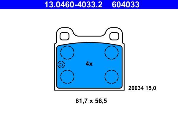 Комплект гальмівних накладок, дискове гальмо ATE 13.0460-4033.2