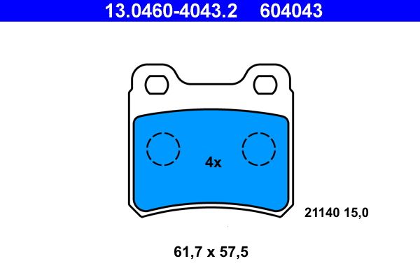 Комплект гальмівних накладок, дискове гальмо ATE 13.0460-4043.2