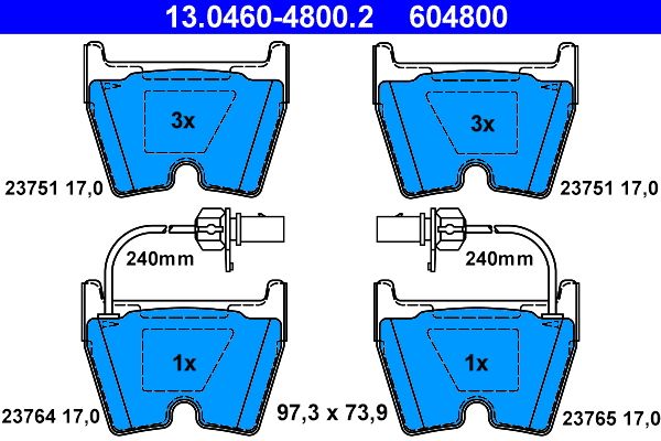 Brake Pad Set, disc brake ATE 13.0460-4800.2