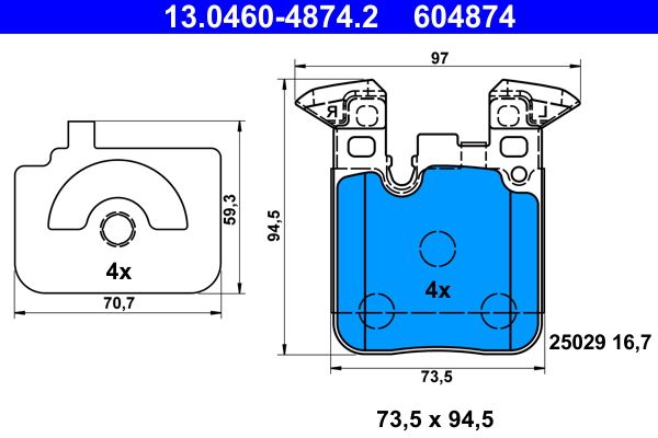 Brake Pad Set, disc brake ATE 13.0460-4874.2