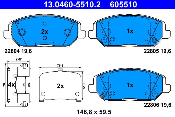 Brake Pad Set, disc brake ATE 13.0460-5510.2