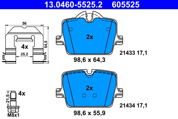 Brake Pad Set, disc brake ATE 13.0460-5525.2