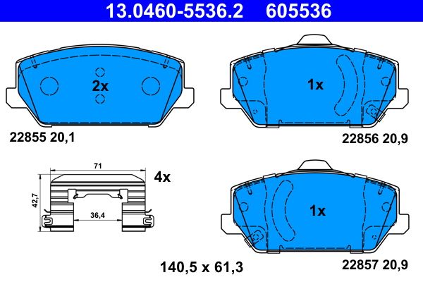 Комплект гальмівних накладок, дискове гальмо ATE 13.0460-5536.2