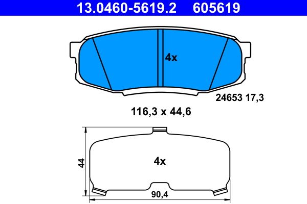 Комплект гальмівних накладок, дискове гальмо ATE 13.0460-5619.2