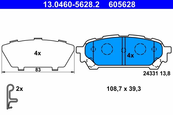 Комплект гальмівних накладок, дискове гальмо ATE 13.0460-5628.2