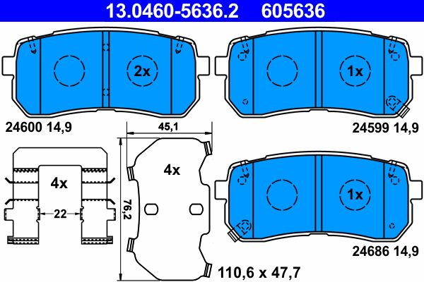 Brake Pad Set, disc brake ATE 13.0460-5636.2