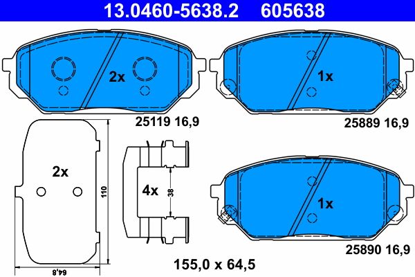 Brake Pad Set, disc brake ATE 13.0460-5638.2