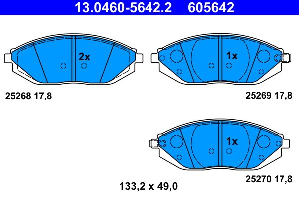 Комплект гальмівних накладок, дискове гальмо ATE 13.0460-5642.2