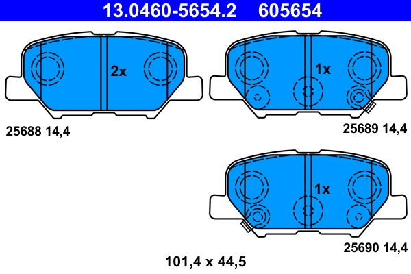 Комплект гальмівних накладок, дискове гальмо ATE 13.0460-5654.2