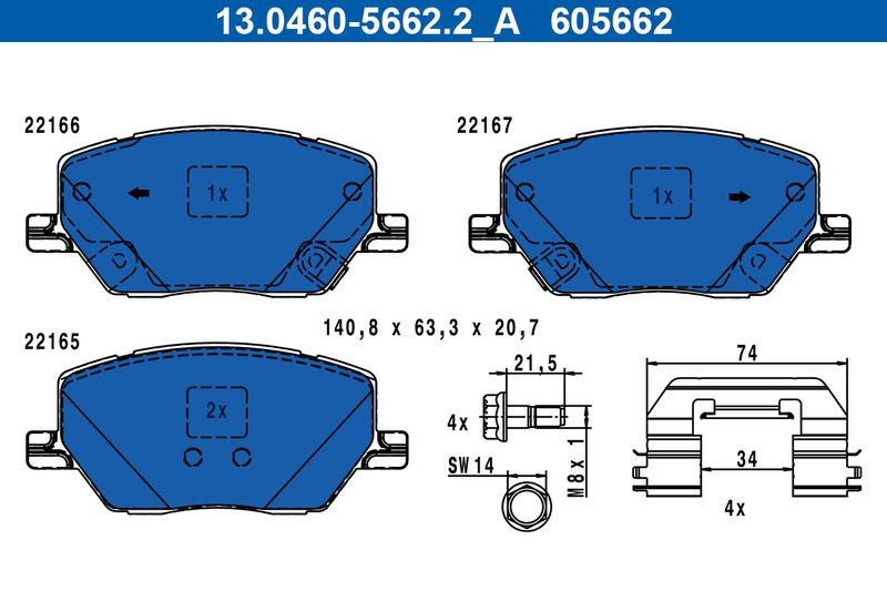 Brake Pad Set, disc brake ATE 13.0460-5662.2