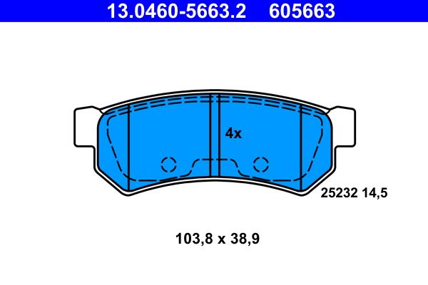 Комплект гальмівних накладок, дискове гальмо ATE 13.0460-5663.2