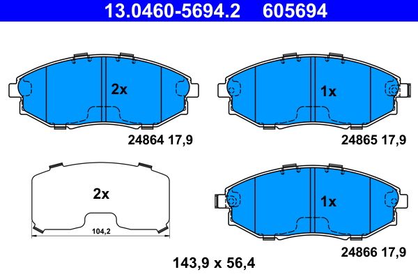 Комплект гальмівних накладок, дискове гальмо ATE 13.0460-5694.2