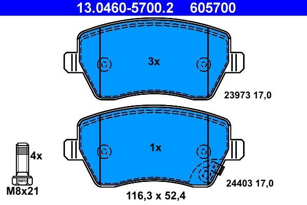 Brake Pad Set, disc brake ATE 13.0460-5700.2