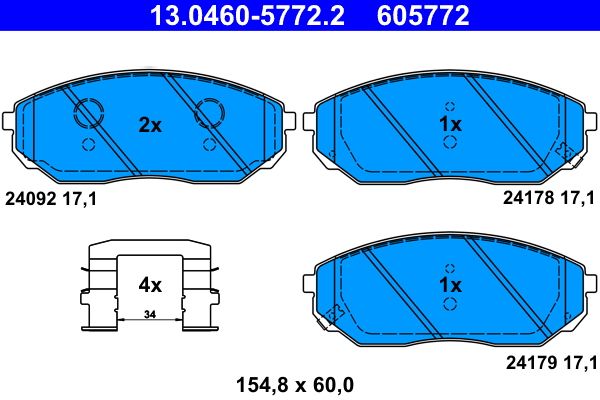 Комплект гальмівних накладок, дискове гальмо ATE 13.0460-5772.2