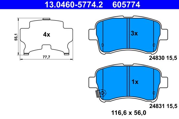 Комплект гальмівних накладок, дискове гальмо ATE 13.0460-5774.2