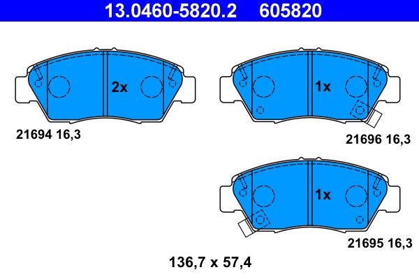 Комплект гальмівних накладок, дискове гальмо ATE 13.0460-5820.2