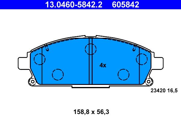 Комплект гальмівних накладок, дискове гальмо ATE 13.0460-5842.2