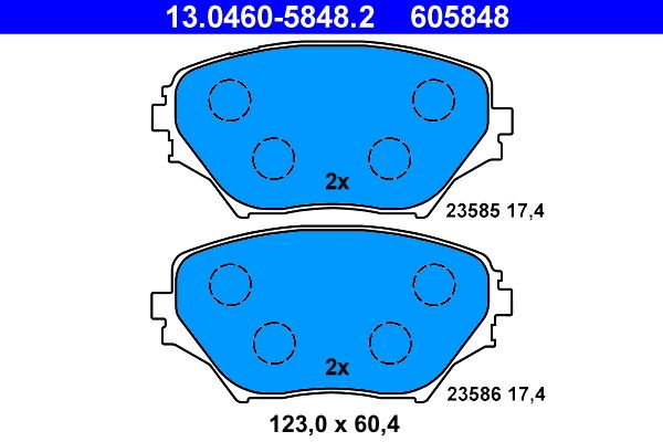 Комплект гальмівних накладок, дискове гальмо ATE 13.0460-5848.2