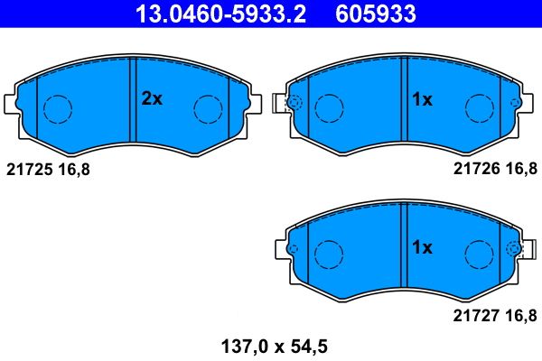 Комплект гальмівних накладок, дискове гальмо ATE 13.0460-5933.2