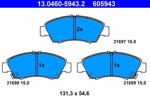 Комплект гальмівних накладок, дискове гальмо ATE 13.0460-5943.2