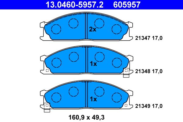 Комплект гальмівних накладок, дискове гальмо ATE 13.0460-5957.2