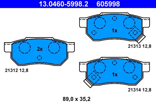 Комплект гальмівних накладок, дискове гальмо ATE 13.0460-5998.2