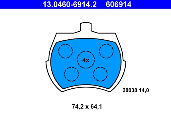 Stabdžių trinkelių rinkinys, diskinis stabdys ATE 13.0460-6914.2