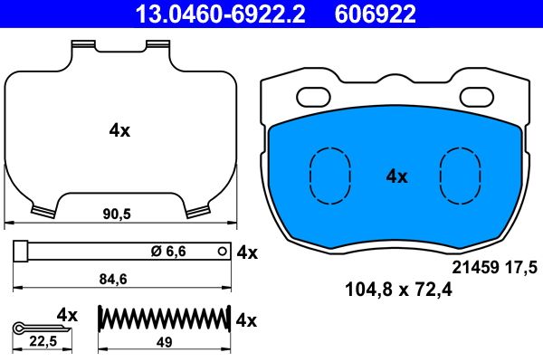 Brake Pad Set, disc brake ATE 13.0460-6922.2