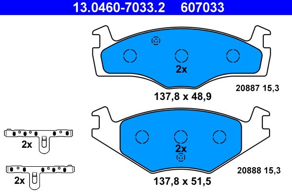 Комплект гальмівних накладок, дискове гальмо ATE 13.0460-7033.2
