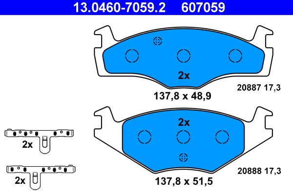 Комплект гальмівних накладок, дискове гальмо ATE 13.0460-7059.2