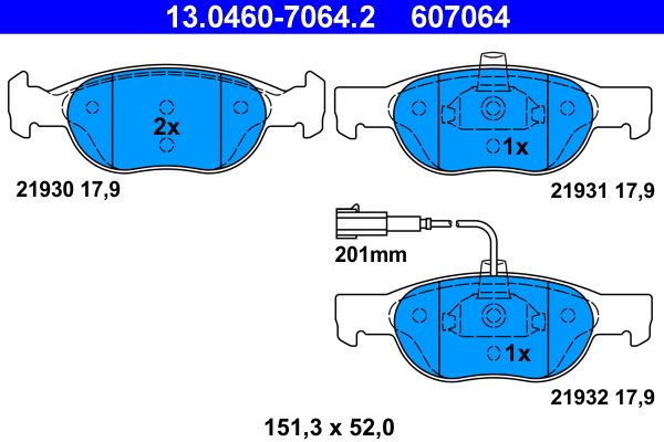 Brake Pad Set, disc brake ATE 13.0460-7064.2