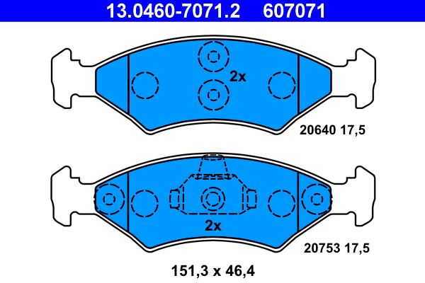 Комплект гальмівних накладок, дискове гальмо ATE 13.0460-7071.2
